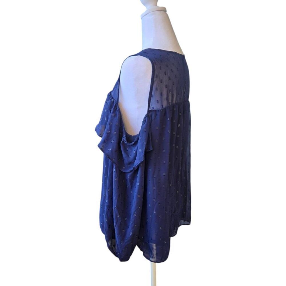 Old Navy Women's Size Large Navy Chiffon Cold Shoulder Baby Doll Blouse - Picture 2 of 6